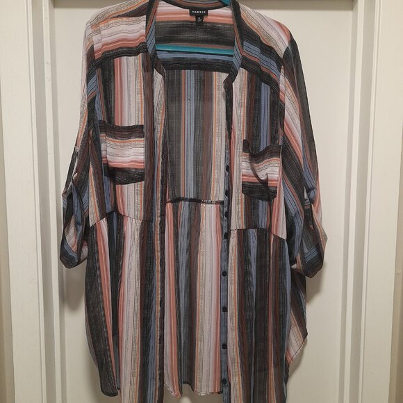 *BOGO FREE* 4X Torrid Emma Babydoll Chiffon Tunic Blouse Striped Women's Top - Picture 6 of 11
